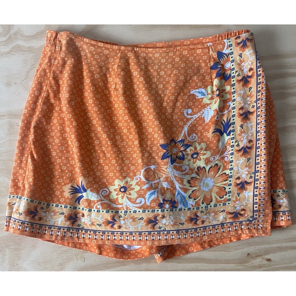 VTG Coldwater Creek Skort Sz PM Orange Floral Cotton Taiwan Cotton Modest Skirt